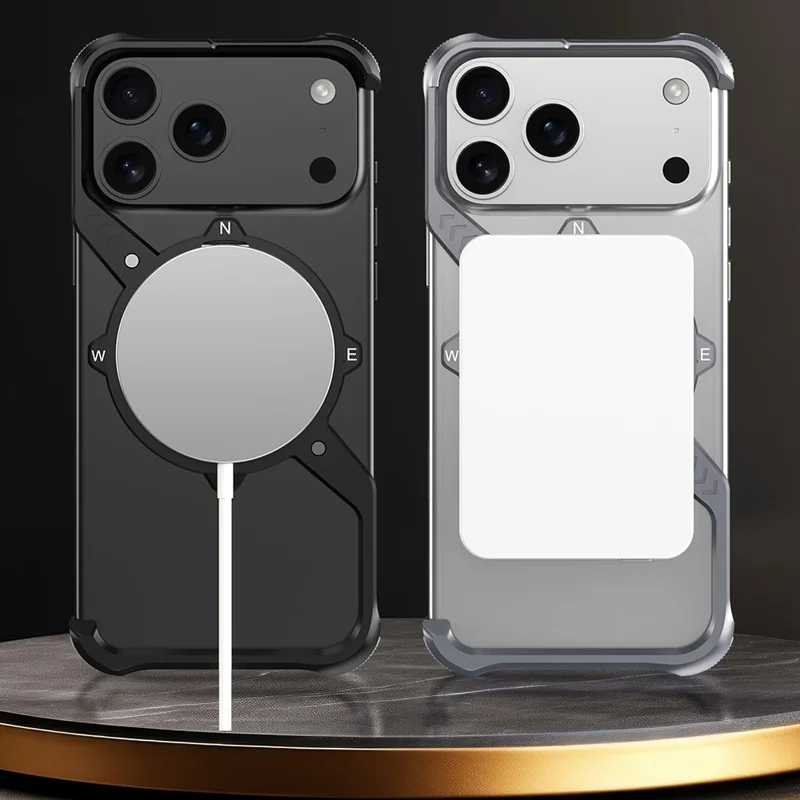 For iPhone 17 Pro Magnetic Case with Kickstand Four Corner Airbag Heat Dissipation Metal Phone Cover - Black