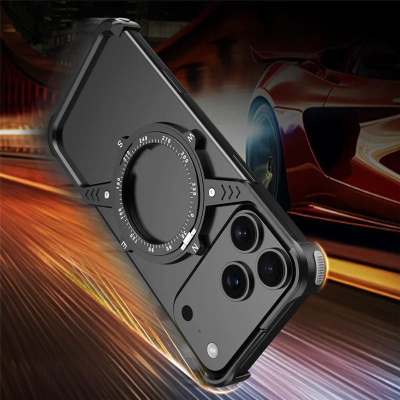 For iPhone 17 Pro Magnetic Case with Kickstand Four Corner Airbag Heat Dissipation Metal Phone Cover - Black