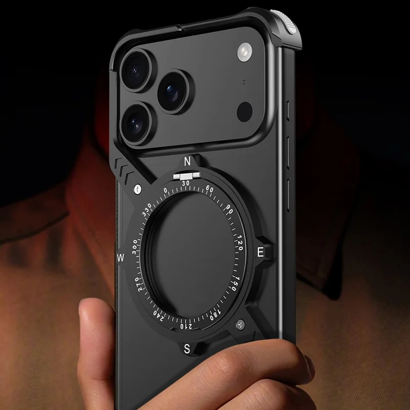 For iPhone 17 Pro Magnetic Case with Kickstand Four Corner Airbag Heat Dissipation Metal Phone Cover - Black