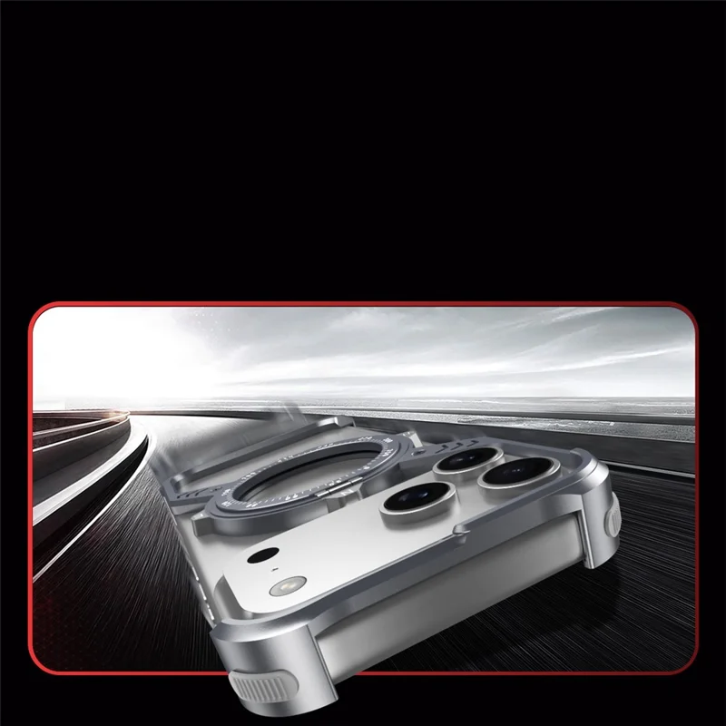 For iPhone 17 Pro Magnetic Case with Kickstand Four Corner Airbag Heat Dissipation Metal Phone Cover - Black