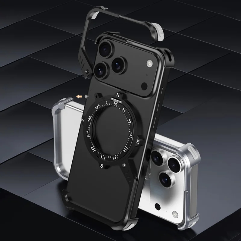 For iPhone 17 Pro Magnetic Case with Kickstand Four Corner Airbag Heat Dissipation Metal Phone Cover - Black