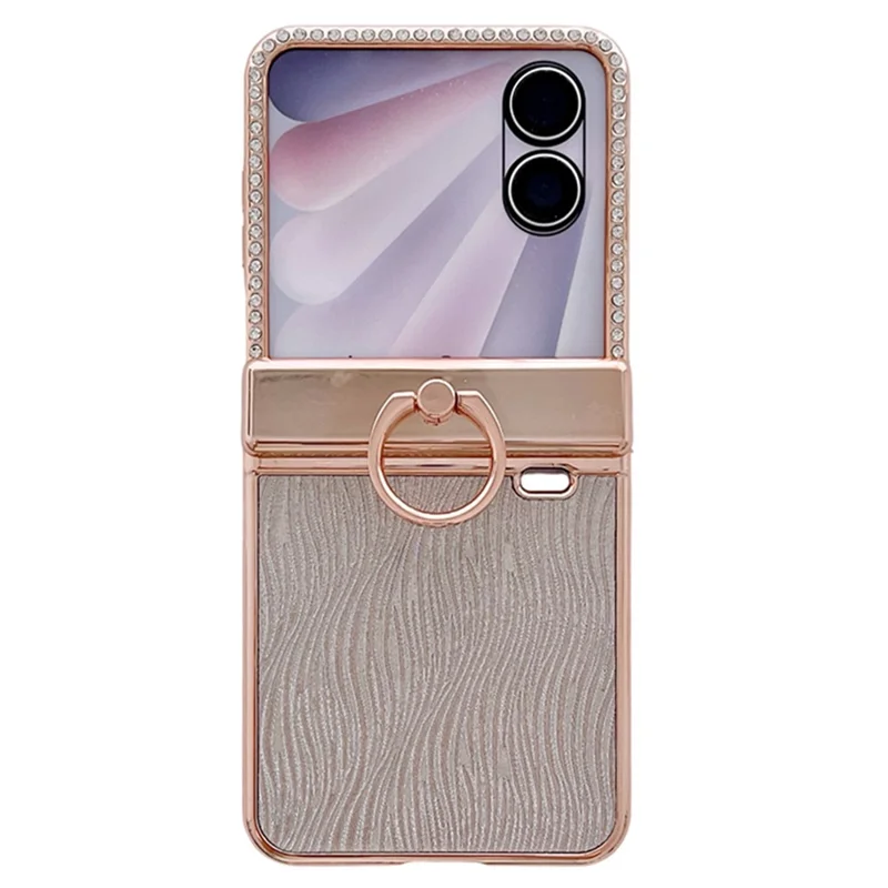 For Honor Magic V Flip 2 Case Ripple Texture Ring Holder Electrolpatinh Edge PC Phone Case - Silver