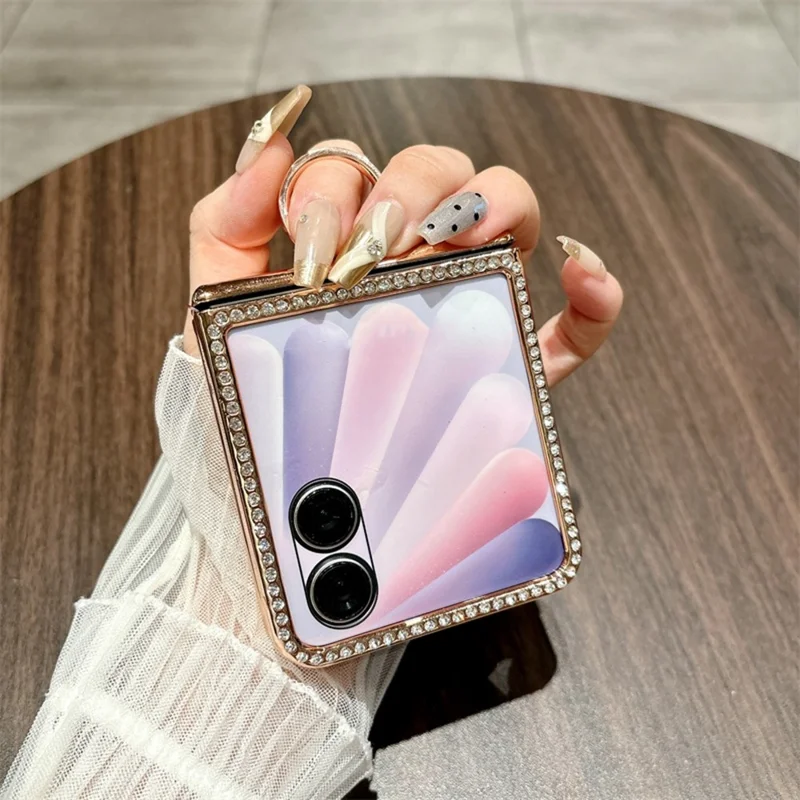 For Honor Magic V Flip 2 Case Ripple Texture Ring Holder Electrolpatinh Edge PC Phone Case - Silver