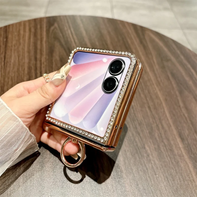 For Honor Magic V Flip 2 Case Ripple Texture Ring Holder Electrolpatinh Edge PC Phone Case - Silver