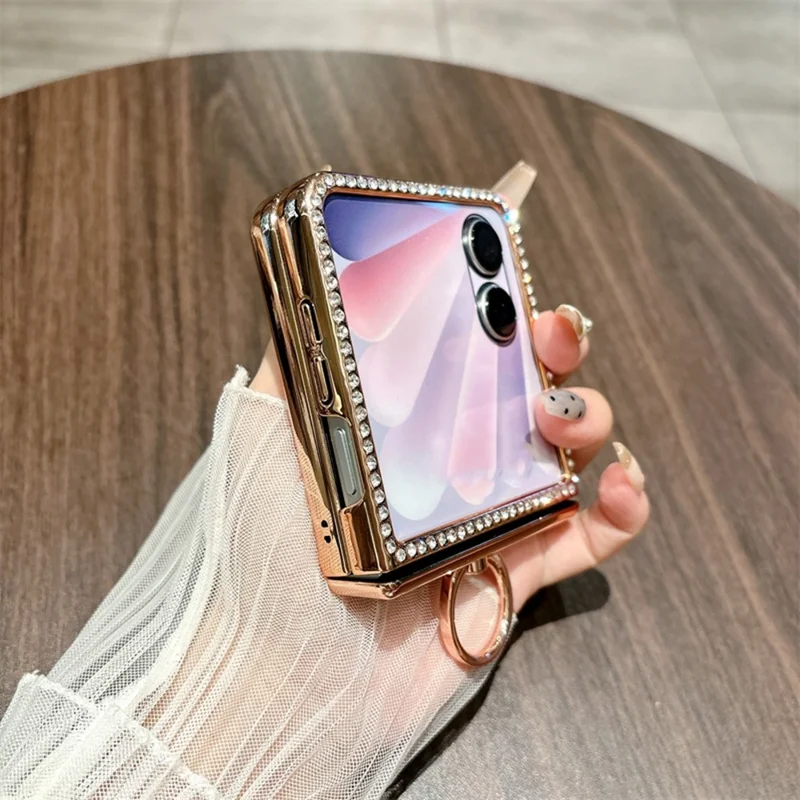 For Honor Magic V Flip 2 Case Ripple Texture Ring Holder Electrolpatinh Edge PC Phone Case - Silver