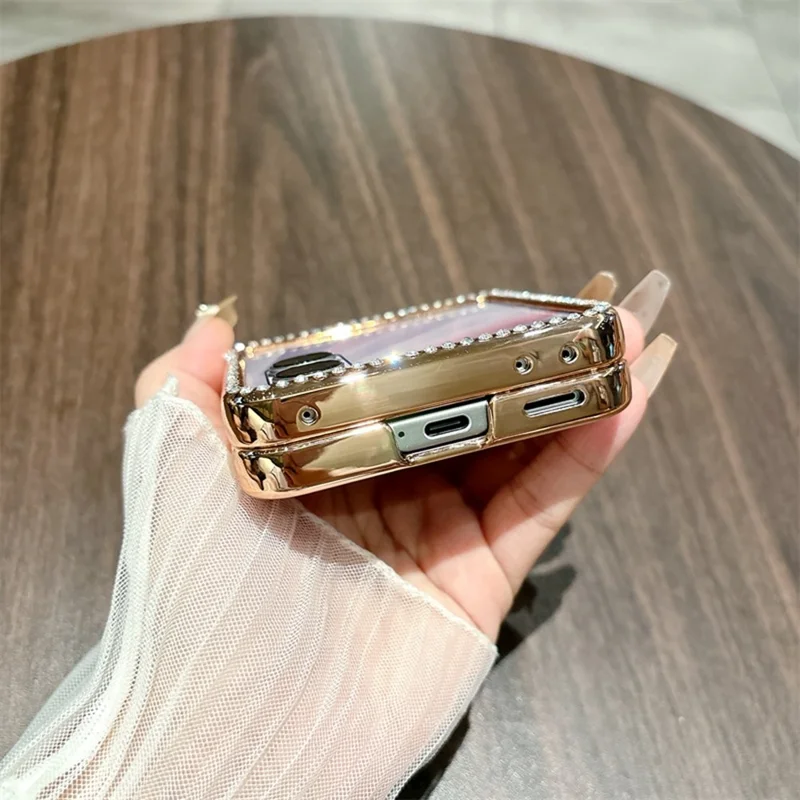 For Honor Magic V Flip 2 Case Ripple Texture Ring Holder Electrolpatinh Edge PC Phone Case - Silver