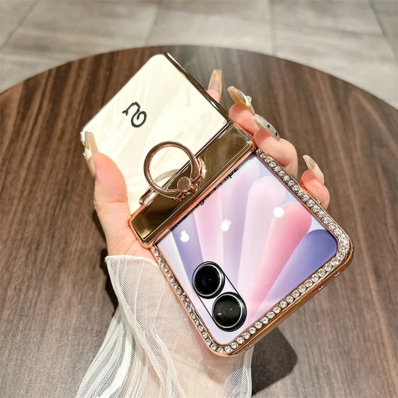 For Honor Magic V Flip 2 Case Ring Holder Electroplated Gold Edge PC Phone Cover - Red