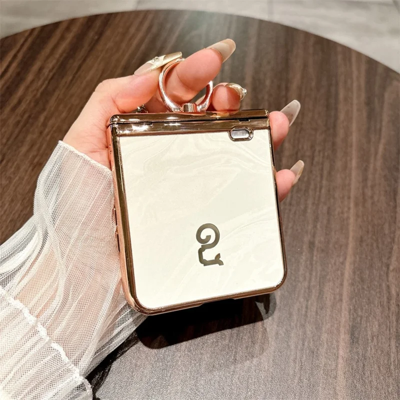 For Honor Magic V Flip 2 Case Ring Holder Electroplated Gold Edge PC Phone Cover - Red