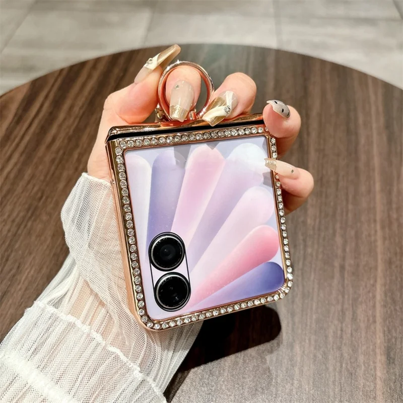 For Honor Magic V Flip 2 Case Ring Holder Electroplated Gold Edge PC Phone Cover - Red