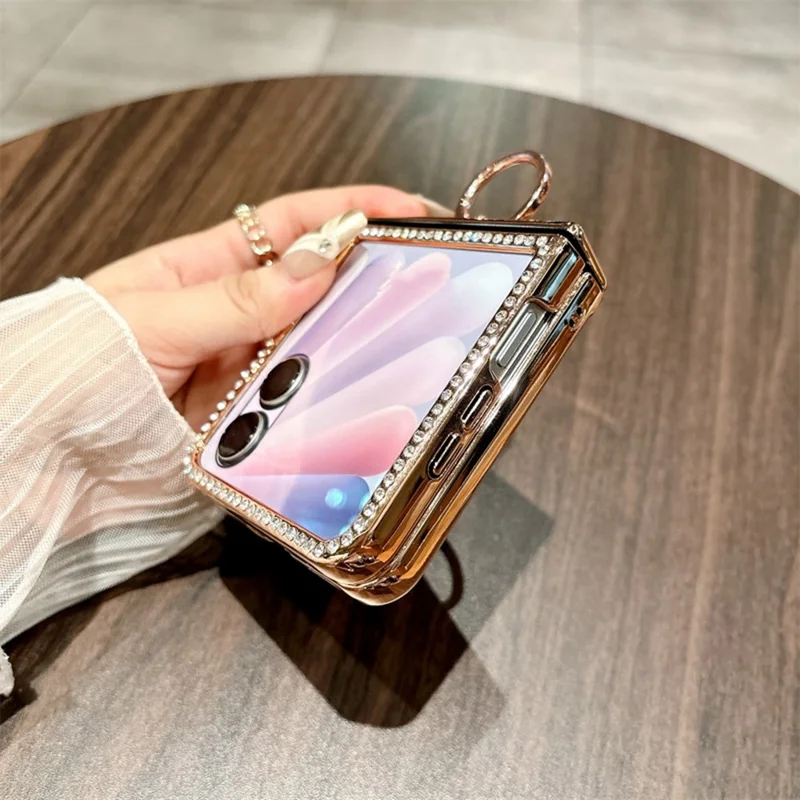 For Honor Magic V Flip 2 Case Ring Holder Electroplated Gold Edge PC Phone Cover - Red