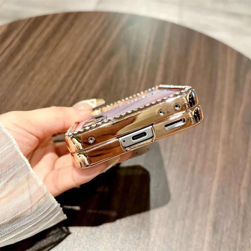 For Honor Magic V Flip 2 Case Ring Holder Electroplated Gold Edge PC Phone Cover - Red