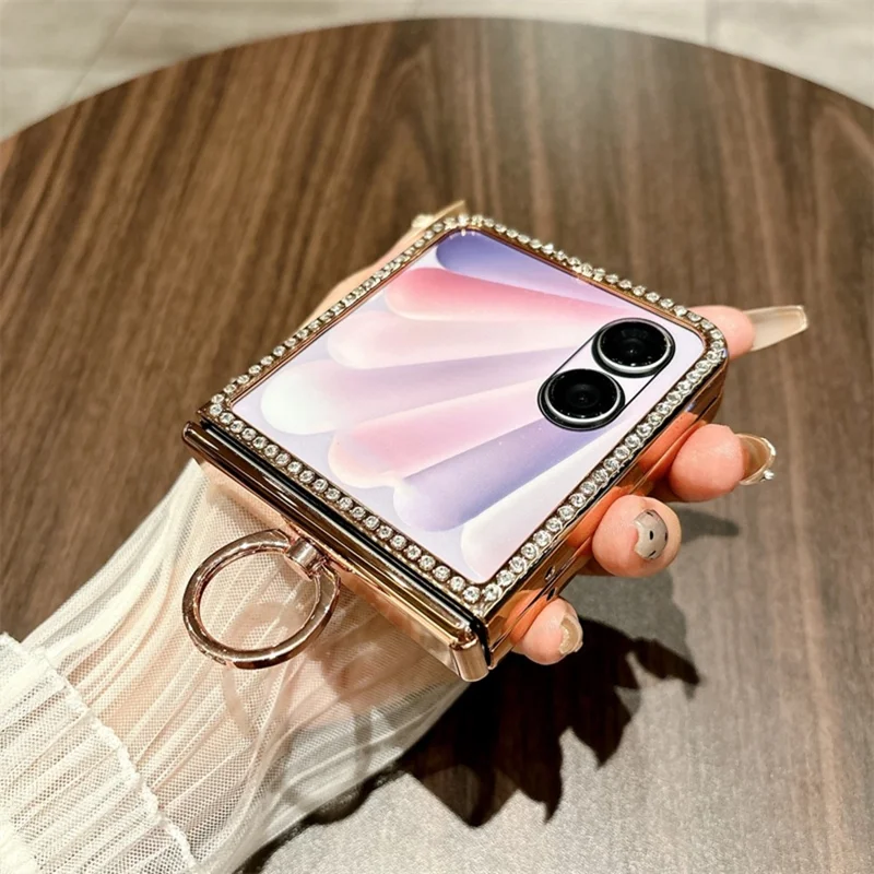 For Honor Magic V Flip 2 Case Ring Holder Electroplated Gold Edge PC Phone Cover - Red