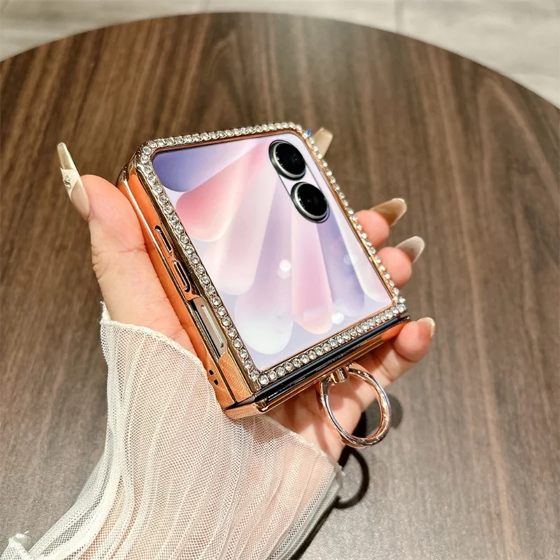 For Honor Magic V Flip 2 Case Ring Holder Electroplated Gold Edge PC Phone Cover - Red