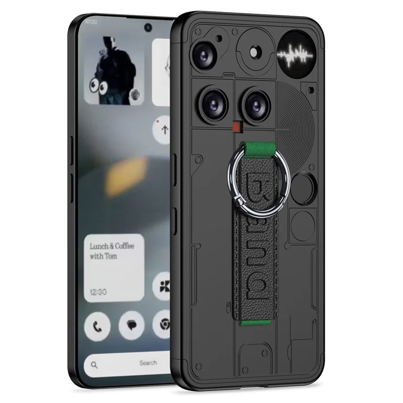 GKK For Nothing Phone (3) 5G Case Hard PC Protective Phone Cover with Wrist Strap Ring Holder - Black