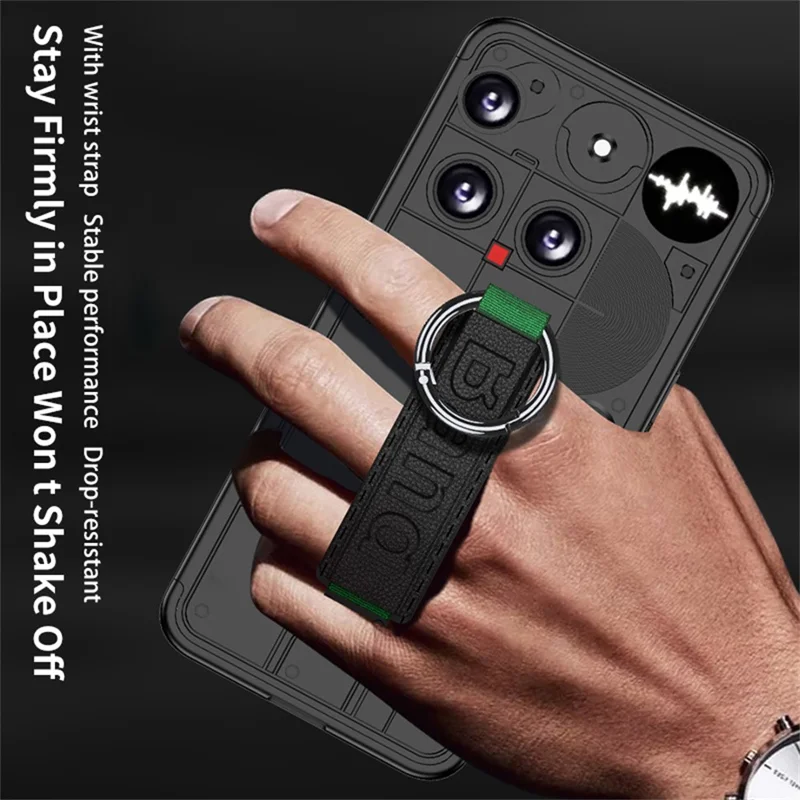 GKK For Nothing Phone (3) 5G Case Hard PC Protective Phone Cover with Wrist Strap Ring Holder - Black