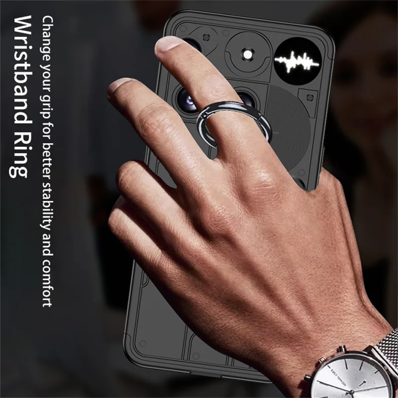GKK For Nothing Phone (3) 5G Case Hard PC Protective Phone Cover with Wrist Strap Ring Holder - Black
