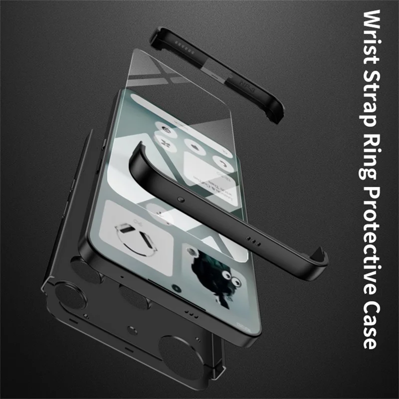 GKK For Nothing Phone (3) 5G Case Hard PC Protective Phone Cover with Wrist Strap Ring Holder - Black