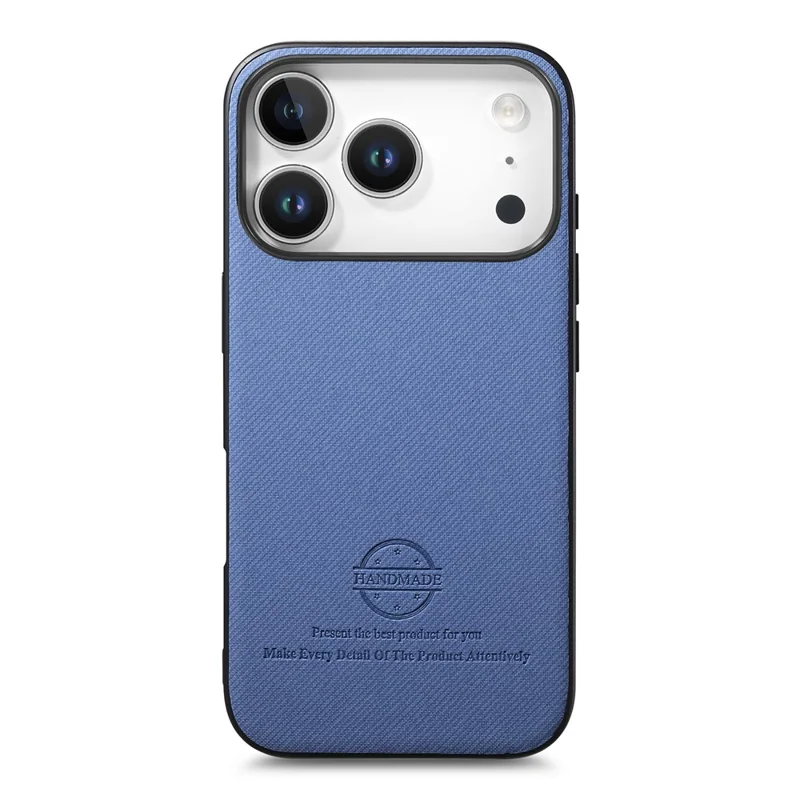Voor iPhone 17 Pro Max hoesje van lederen telefoonachterkant met stofstructuur - Blauw