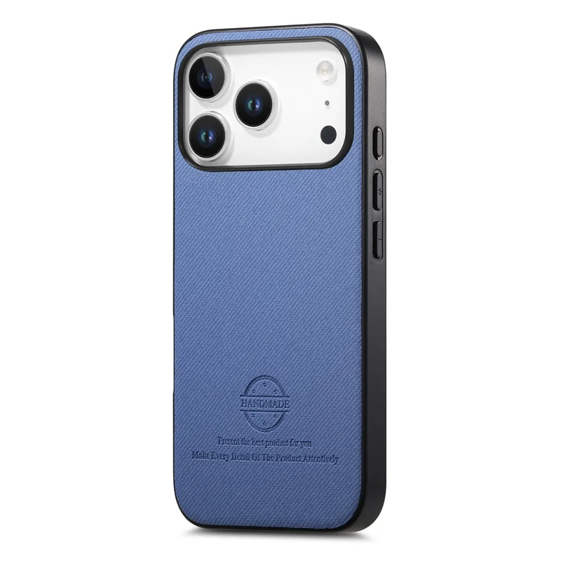 Voor iPhone 17 Pro Max hoesje van lederen telefoonachterkant met stofstructuur - Blauw