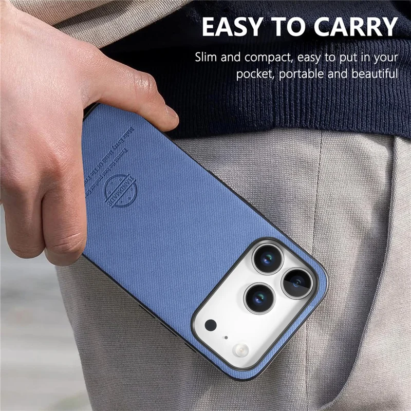 Voor iPhone 17 Pro Max hoesje van lederen telefoonachterkant met stofstructuur - Blauw