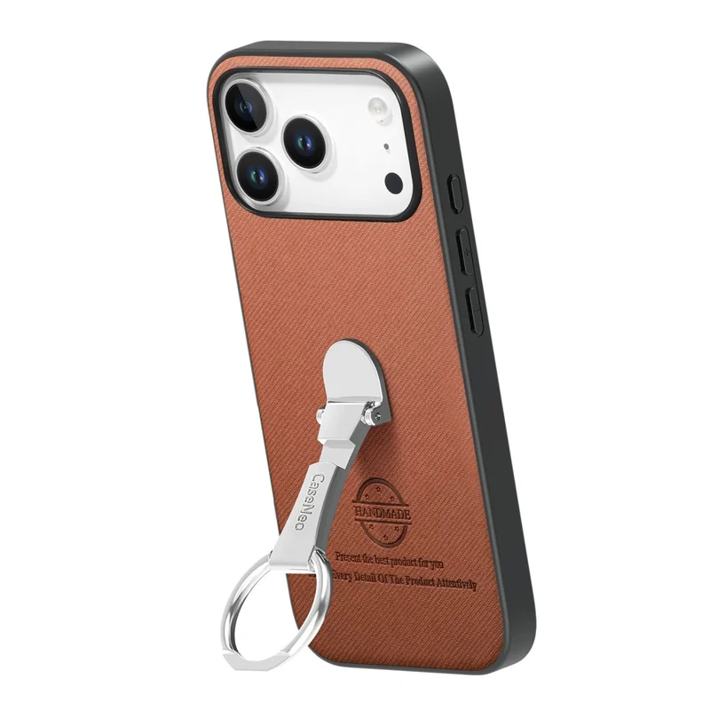 CASENEO BW-12 Voor iPhone 17 Pro Max hoesje met opvouwbare standaard en twillstructuur Lederen achterkant - Bruin