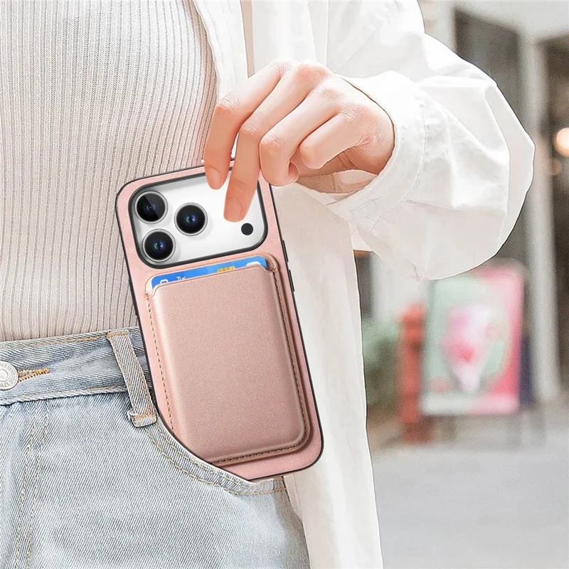 For iPhone 17 Pro Max Case Detachable Magnetic Card Bag Leather + TPU Phone Cover - Pink