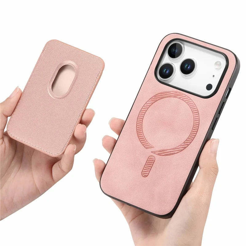 For iPhone 17 Pro Max Case Detachable Magnetic Card Bag Leather + TPU Phone Cover - Pink