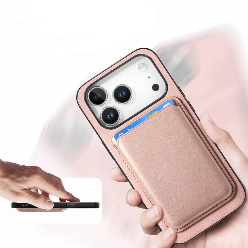 For iPhone 17 Pro Max Case Detachable Magnetic Card Bag Leather + TPU Phone Cover - Pink
