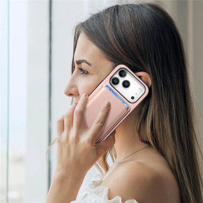 For iPhone 17 Pro Max Case Detachable Magnetic Card Bag Leather + TPU Phone Cover - Pink