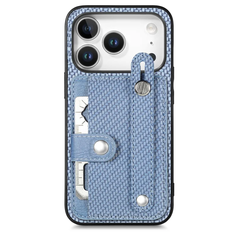 For iPhone 17 Pro Max Case Wristband Anti-Drop Leather Back Cover Card Holder - Blue