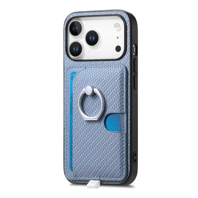 For iPhone 17 Pro Max Case Ring Kickstand Leather Back Cover with Magnetic Detachable Card Holder - Blue
