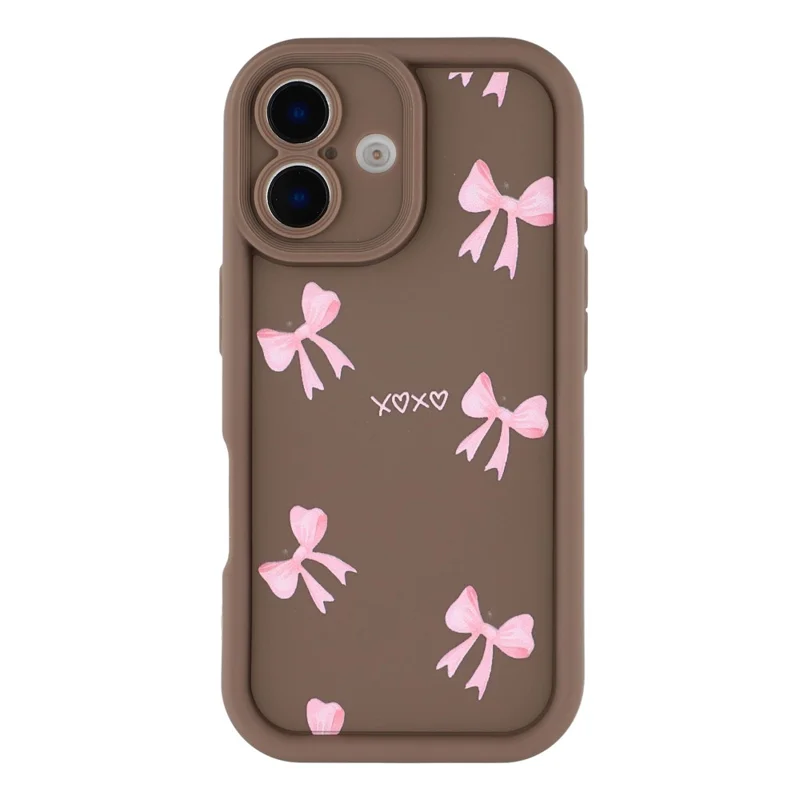 For iPhone 16 Plus Case Aesthetic Pattern Print TPU Shockproof Phone Cover - Bow / Brown