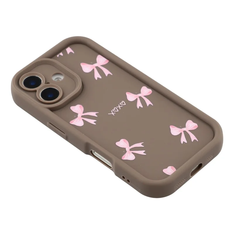 For iPhone 16 Plus Case Aesthetic Pattern Print TPU Shockproof Phone Cover - Bow / Brown