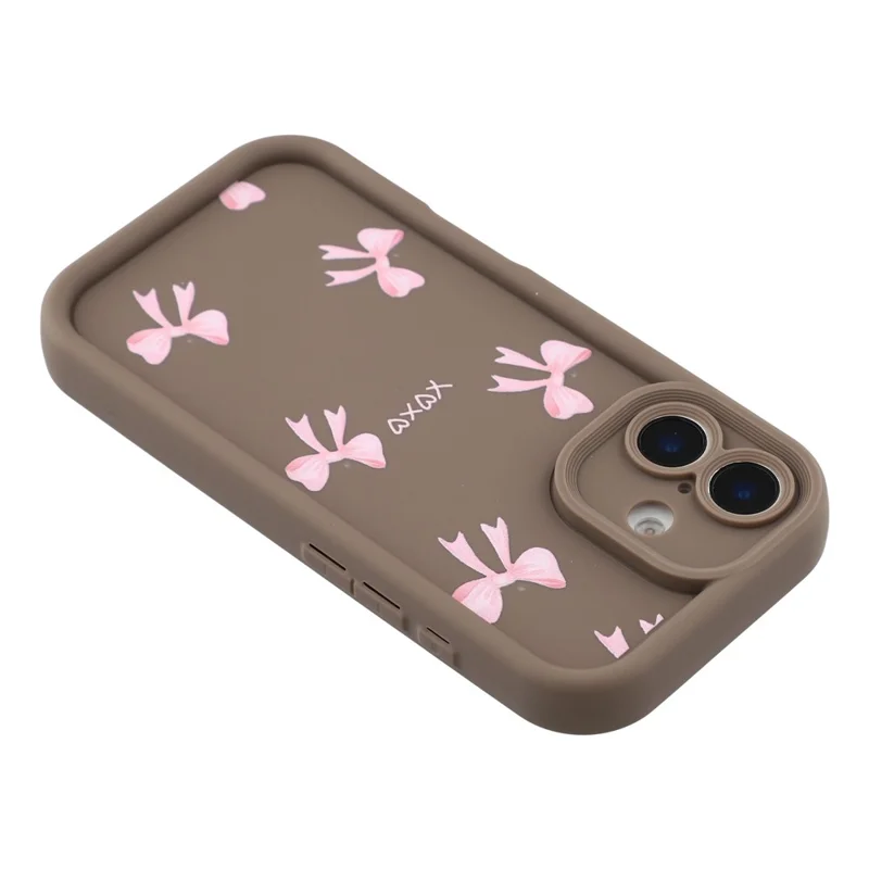 For iPhone 16 Plus Case Aesthetic Pattern Print TPU Shockproof Phone Cover - Bow / Brown