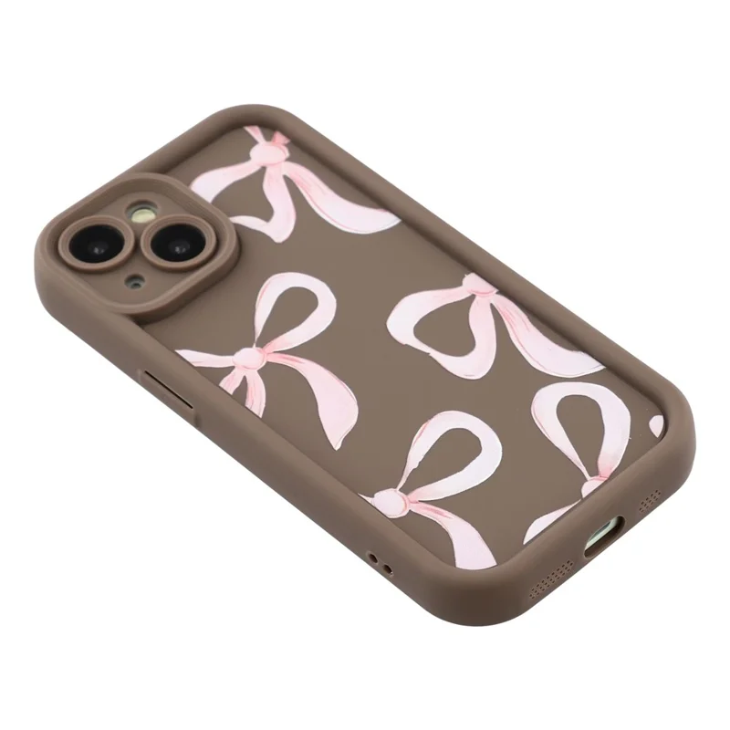 For iPhone 15 Case Aesthetic Pattern Print TPU Shockproof Phone Cover - Big Bow / Brown