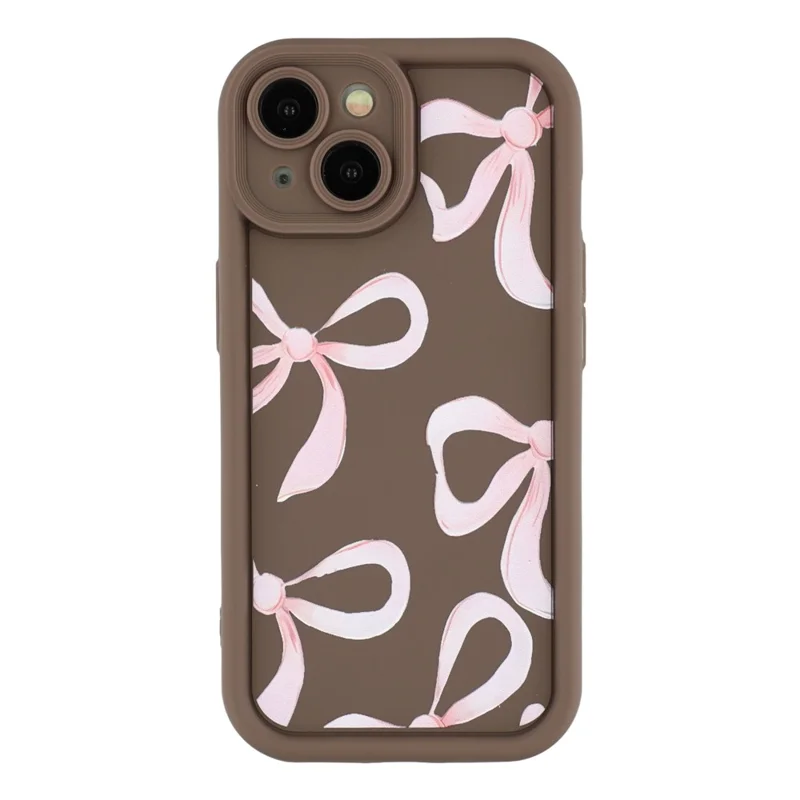 For iPhone 15 Plus Case Aesthetic Pattern Print TPU Shockproof Phone Cover - Big Bow / Brown