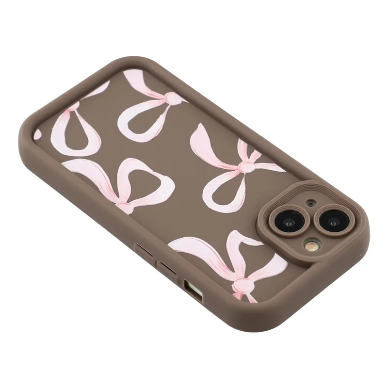 For iPhone 15 Plus Case Aesthetic Pattern Print TPU Shockproof Phone Cover - Big Bow / Brown
