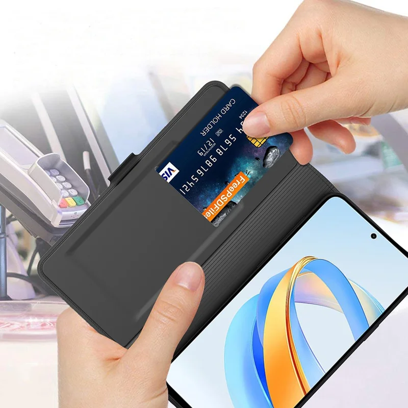 Para Honra Jogar 70 Plus 5G Caixa Resistente a Choques Capa de Telefone de Couro TPU Interno Slot para Cartão - Preto