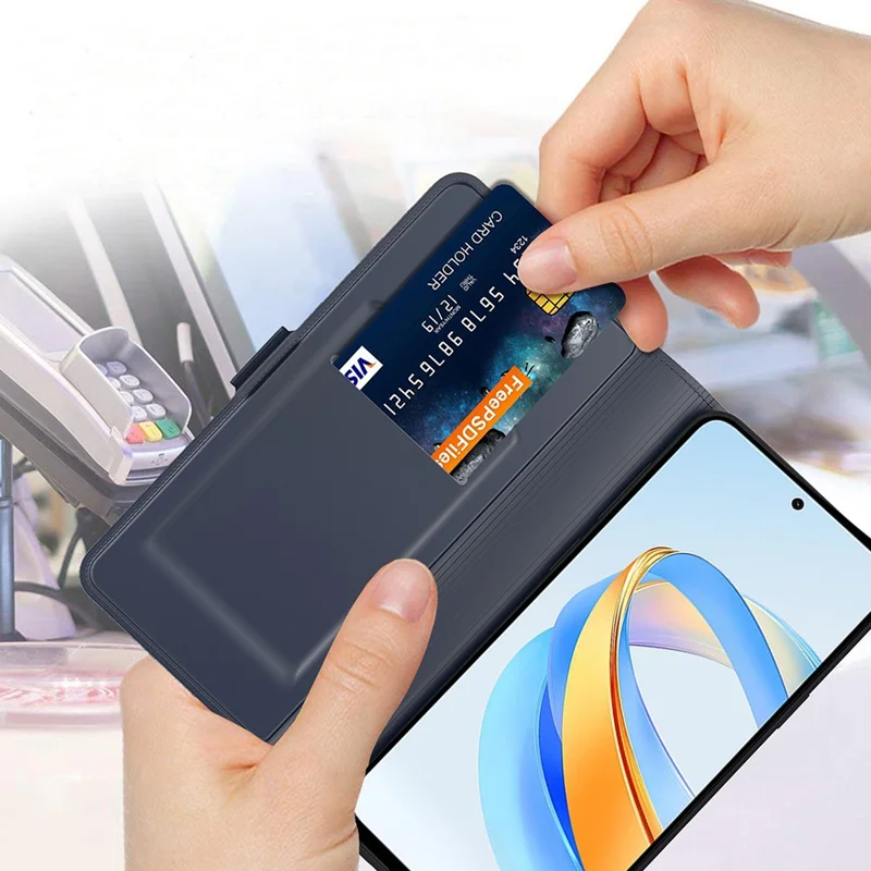 For Honor Play10C 5G Case Shockproof TPU Inner Shell Leather Phone Cover Card Slot - Blue