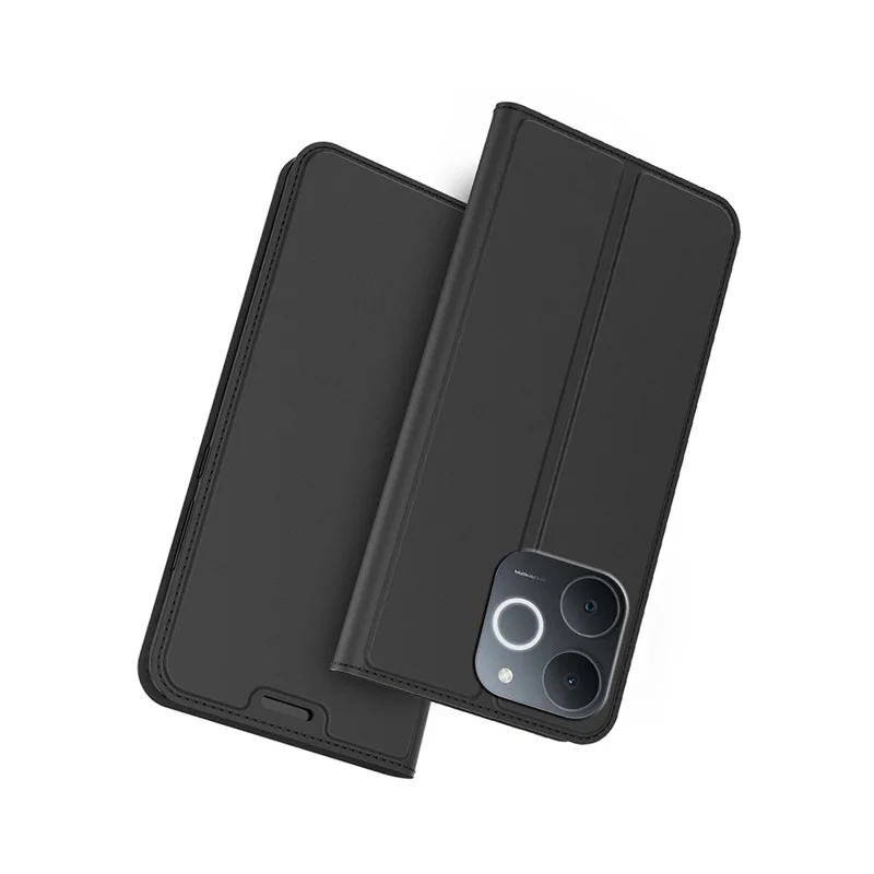 For Realme Note 70T 4G / Narzo 80 Lite 4G Case PU Leather Phone Cover with Card Holder Stand - Black