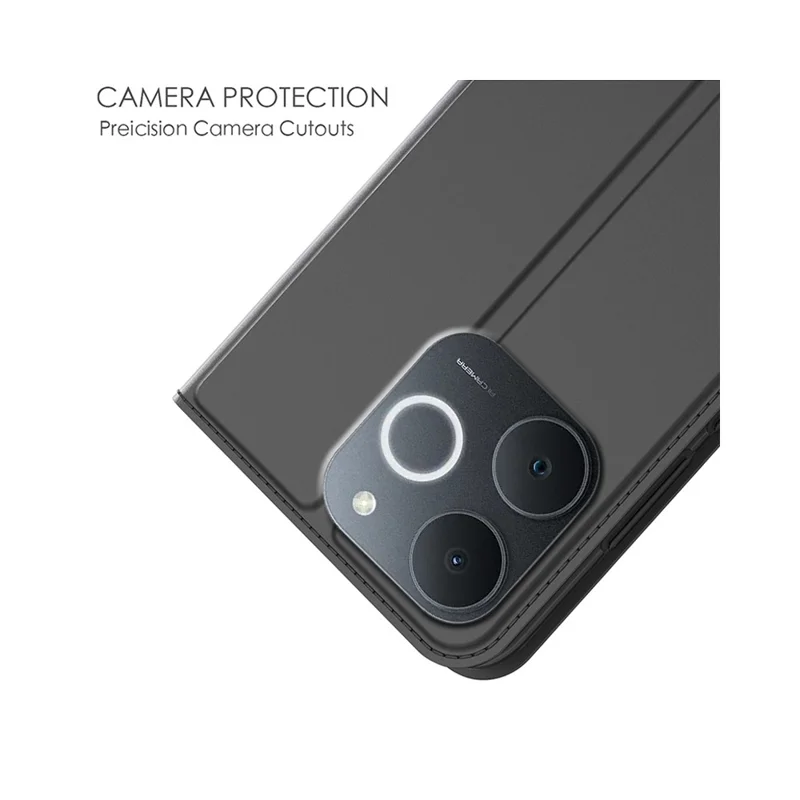 For Realme Note 70T 4G / Narzo 80 Lite 4G Case PU Leather Phone Cover with Card Holder Stand - Black