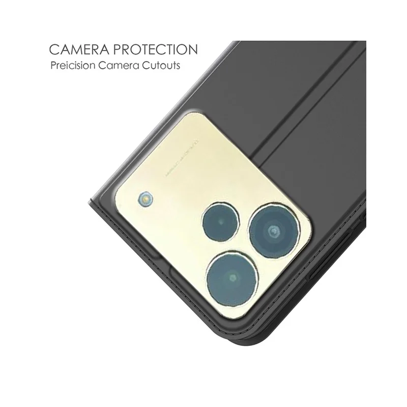 For Realme P4 5G Case PU Leather Phone Cover with Card Holder Stand - Black