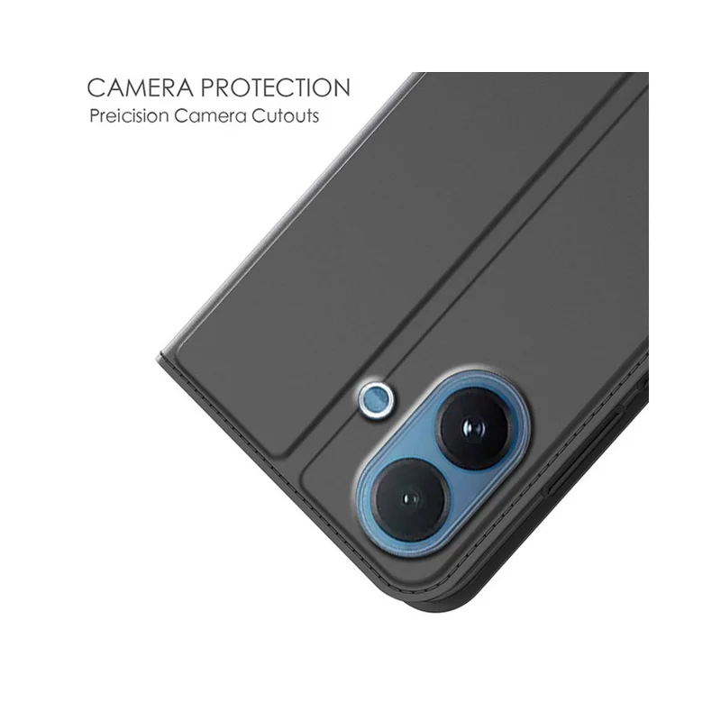 For vivo V60 Lite 5G Case PU Leather Phone Cover with Card Holder Stand - Black