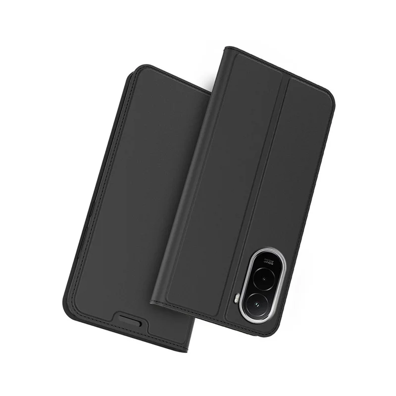 For Xiaomi Poco M7 4G (EU) (171mm) Case PU Leather Phone Cover with Card Holder Stand - Black