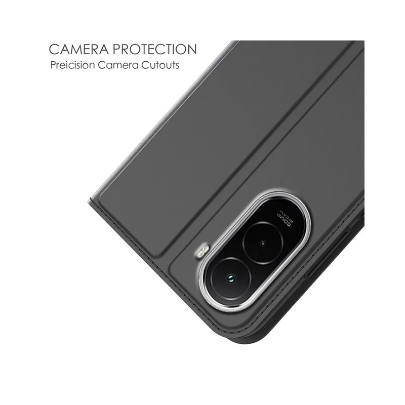 For Xiaomi Poco M7 4G (EU) (171mm) Case PU Leather Phone Cover with Card Holder Stand - Black