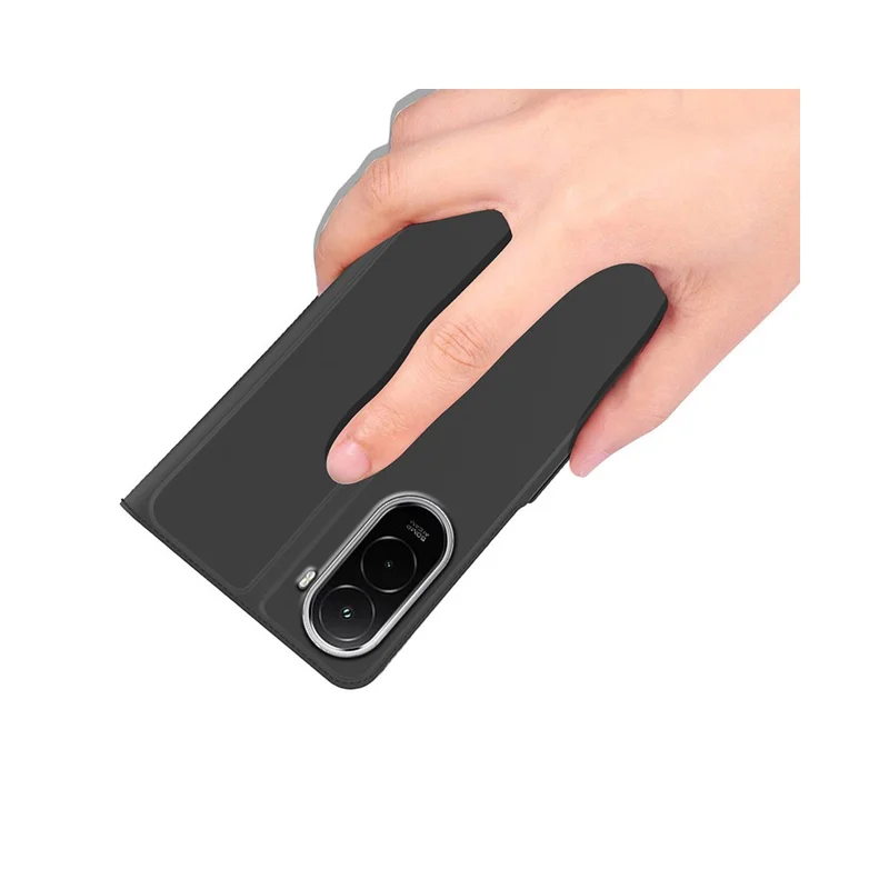 For Xiaomi Poco M7 4G (EU) (171mm) Case Shockproof TPU Inner Shell Leather Phone Cover Card Slot - Black