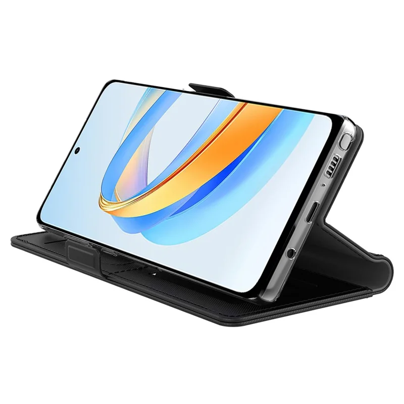 For Honor Play 70 Plus 5G Case Stand PU Leather Phone Cover Card Holder Mirror - Black