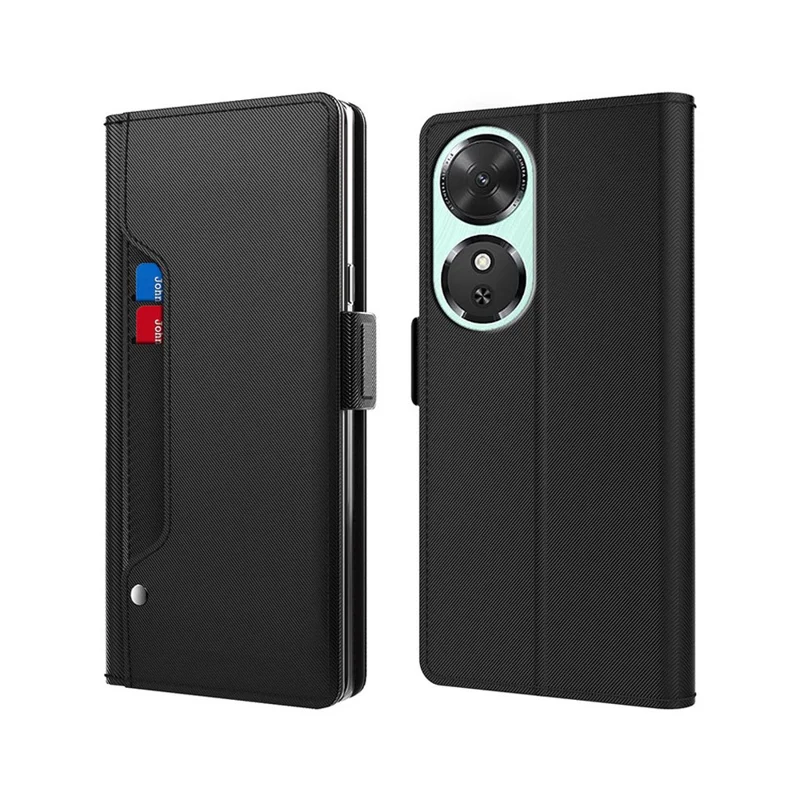 For Honor Play10C 5G Case Stand PU Leather Phone Cover Card Holder Mirror - Black