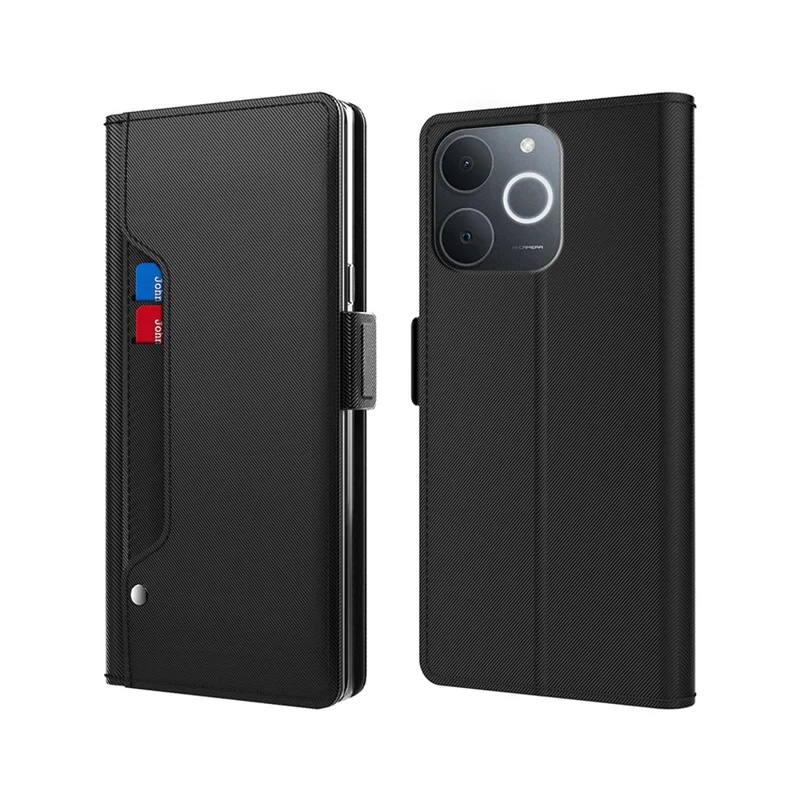 For Realme Note 70T 4G / Narzo 80 Lite 4G Case Stand PU Leather Phone Cover Card Holder Mirror - Black