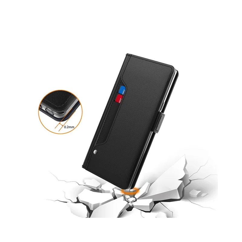 For Realme Note 70T 4G / Narzo 80 Lite 4G Case Stand PU Leather Phone Cover Card Holder Mirror - Black